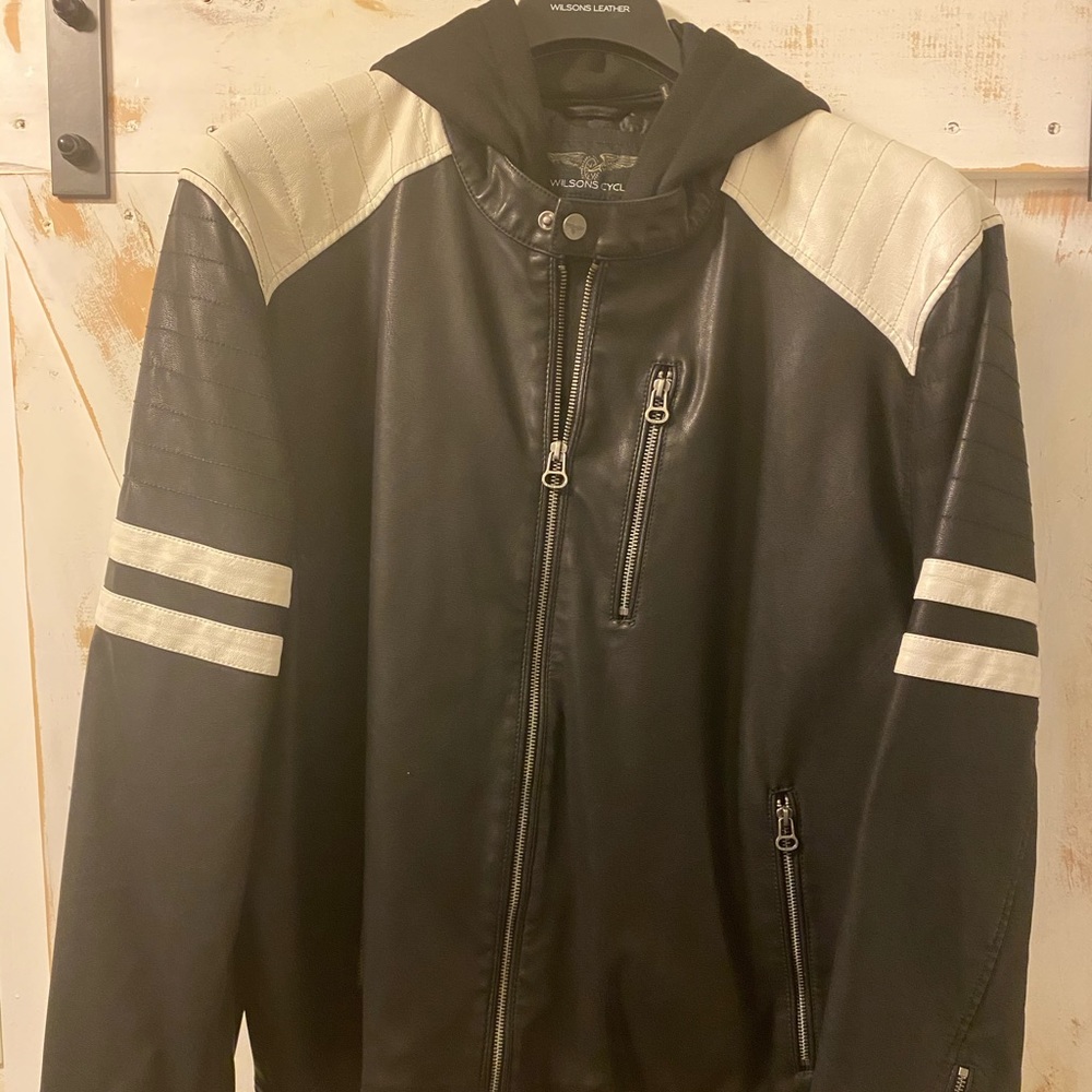 Mens Black White Wilson’s Leather Cycling Jacket XXL
